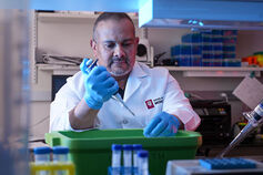 A researcher in a lab at the IU School of Medicine's Stark Neurosciences Research Institute.